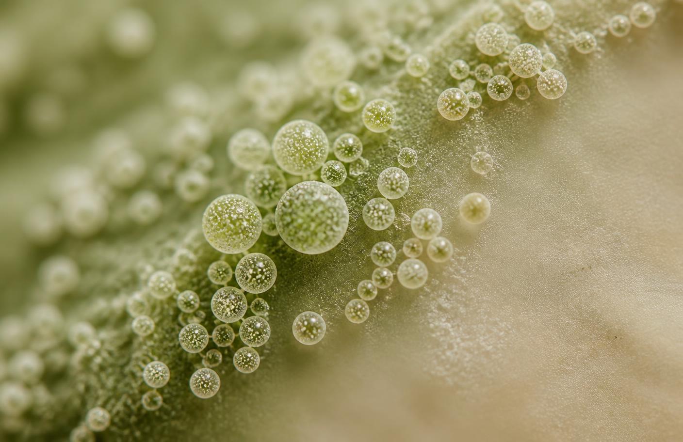 Makroaufnahme probiotischer Sporen auf einer Oberfläche